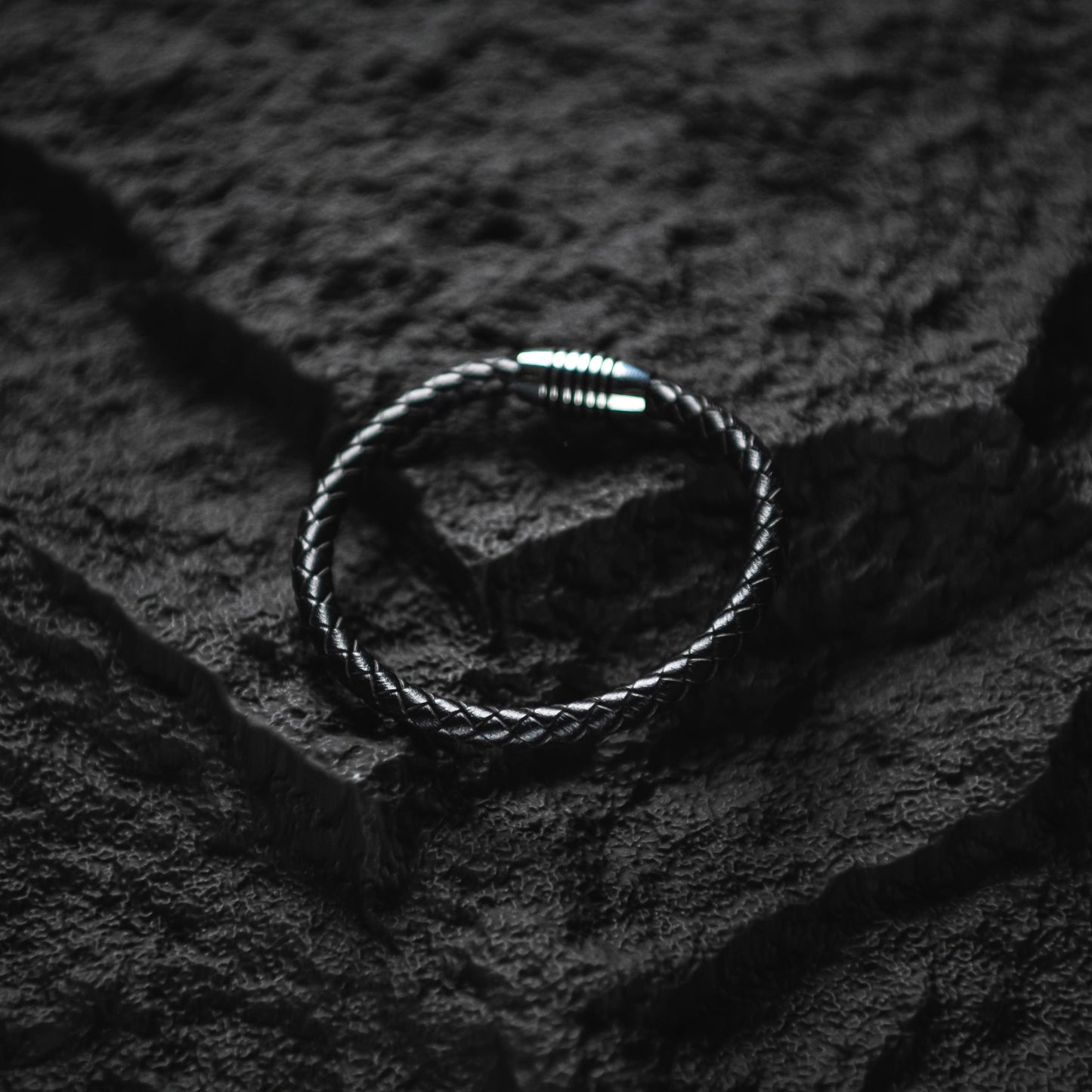 Rugged Leather Black Men Bracelet