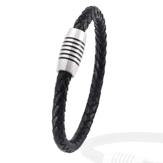 Rugged Leather Black Men Bracelet